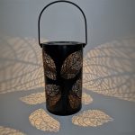 Outdoor-Garten-Solar-LED-Schmiedeeisen-Hohl-tragbares Licht, Leaves Black