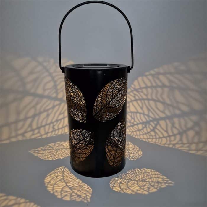 Outdoor-Garten-Solar-LED-Schmiedeeisen-Hohl-tragbares Licht, Leaves Black – Bild 1