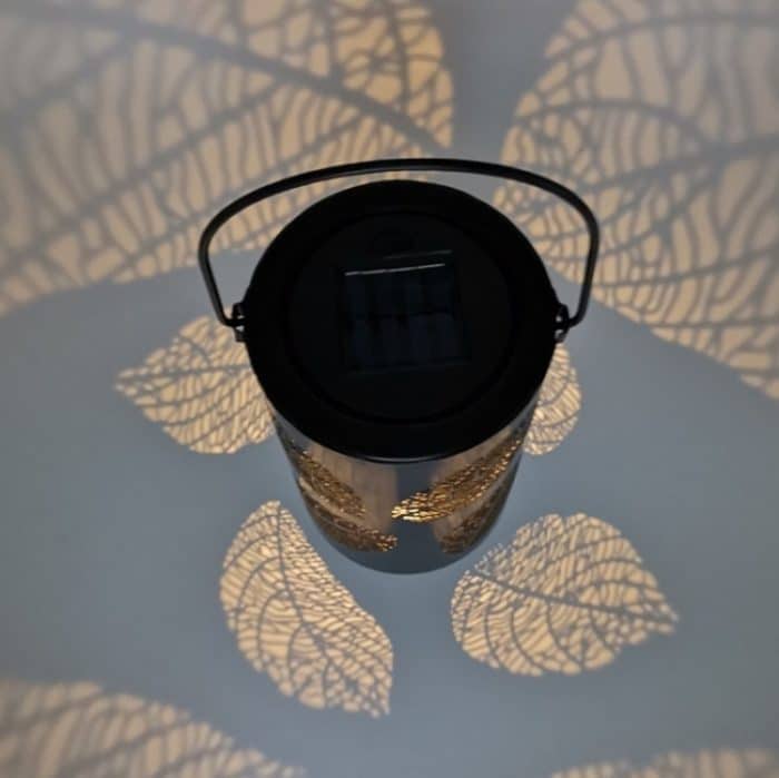 Outdoor-Garten-Solar-LED-Schmiedeeisen-Hohl-tragbares Licht, Leaves Black – Bild 4