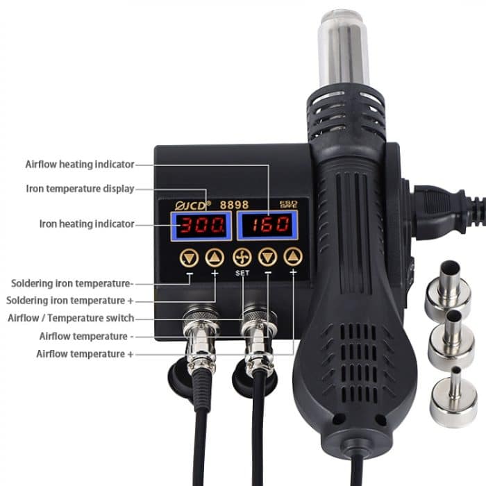Heißer Luft Entlötstation Dual-Digital-Display Zwei In Einem Temperatur Control Elektrische Lötkolben Löten Station,, EU Plug – Bild 5