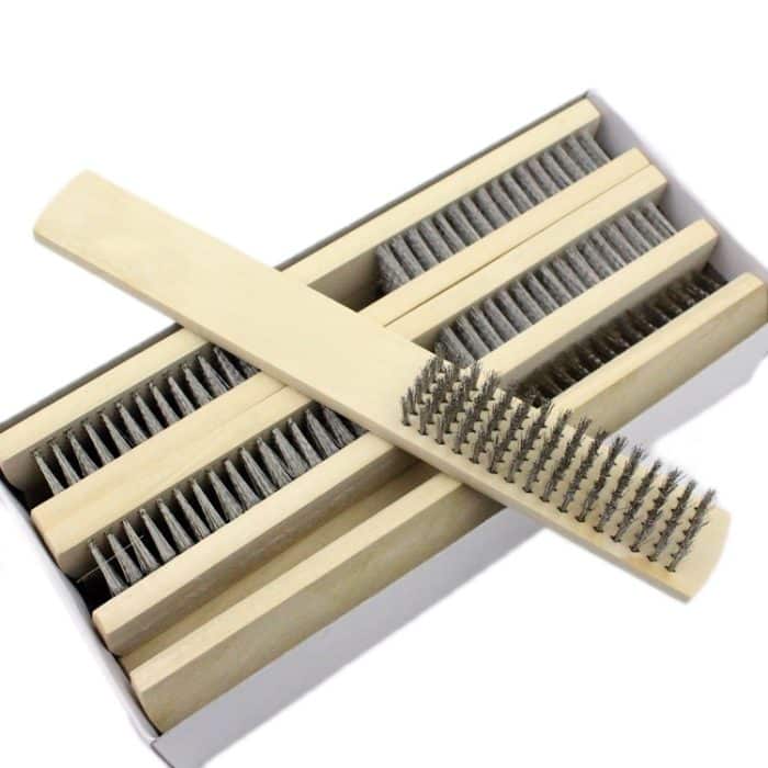 10 Stück Edelstahl-Drahtbürste mit Holzgriff, Metalloberflächenfarbe und Rost-Reinigungsbürste, 6-row Cleaning Brush – Bild 2