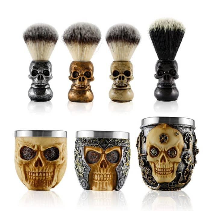 Schädelreinigende Rasier- und Schaumwerkzeuge, Armor Bubbling Bowl, Robot Bubbling Bowl, Skull Head Bubbling Bowl, Skull Head Beard Brush, Beard Brush Golden, Beard Brush Silver, Beard Brush Black – Bild 2