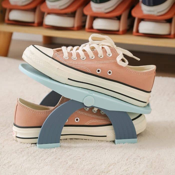 2 Stück 3-stufig verstellbares doppellagiges Schuhregal, Blue, Orange, Pink – Bild 5