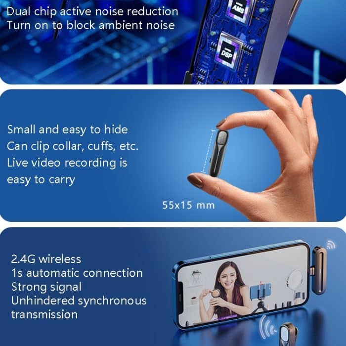 FerTo DX01 Drahtloses Kragenmikrofon 2,4 G Live-Übertragungsausrüstung, Stil:, TYPE-C, 8 Pin, TYPE-C + Charging Bin, 8 Pin + Charging Bin – Bild 5