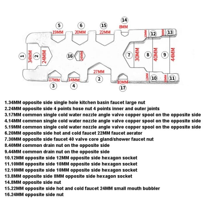 H-Typ-Multifunktionssteckdose, Badezimmer-Wasserhahn-Schraubenschlüssel, H-Type Wrench – Bild 4