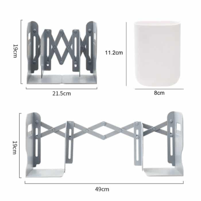 Zusammenklappbarer und ausziehbarer Buchaufbewahrungsständer für den Schreibtisch, White, Grey, White + Pen Holder, Gray + Pen Holder – Bild 3