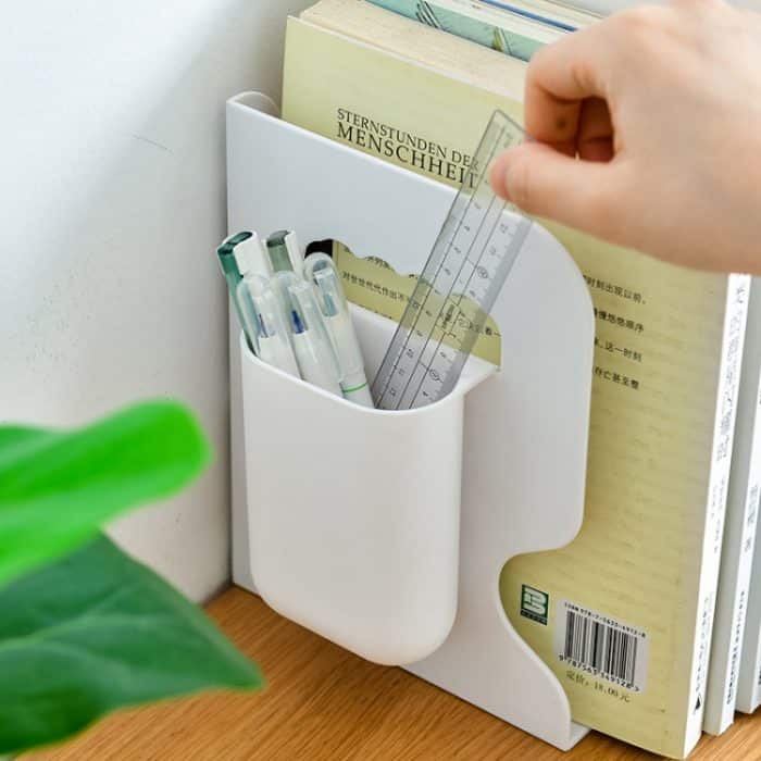 Zusammenklappbarer und ausziehbarer Buchaufbewahrungsständer für den Schreibtisch, White, Grey, White + Pen Holder, Gray + Pen Holder – Bild 4