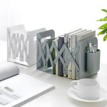 Zusammenklappbarer und ausziehbarer Buchaufbewahrungsständer für den Schreibtisch, White, Grey, White + Pen Holder, Gray + Pen Holder – Bild 5