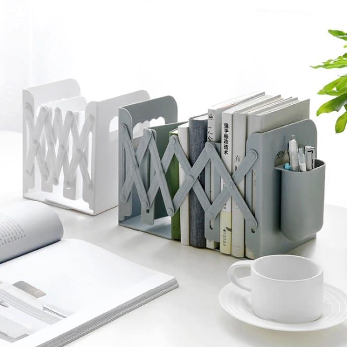 Zusammenklappbarer und ausziehbarer Buchaufbewahrungsständer für den Schreibtisch, White, Grey, White + Pen Holder, Gray + Pen Holder – Bild 5