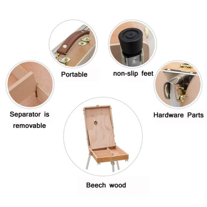 Tragbare Skizzenbox aus Holz, tragbare Staffelei aus Aluminiumlegierung, Portable Sketch Box – Bild 4