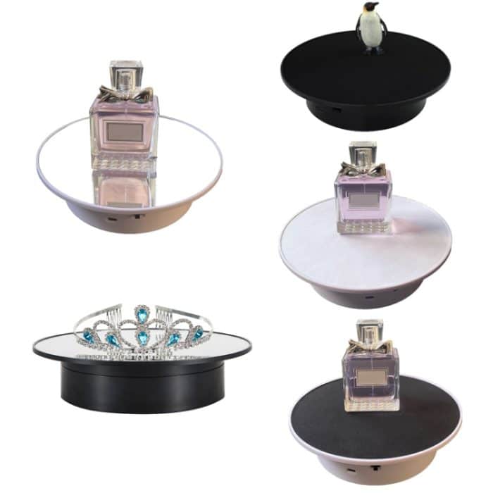 25 cm USB-Power-Rotationsständer Videoaufnahme-Requisiten-Plattenspieler, Black Mirror, White Mirror, Golden Mirror, Silver Mirror, White+White Velvet, White+Black Velvet, White Bottom Frosted, Black Bottom Frosted, Black+Black Velvet – Bild 2