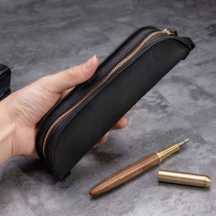 W-T18 Vintage handgefertigtes Federmäppchen aus echtem Leder mit Reißverschluss, Black, Brown, Wine Red, Coffee, Ink Green, Blue – Bild 6