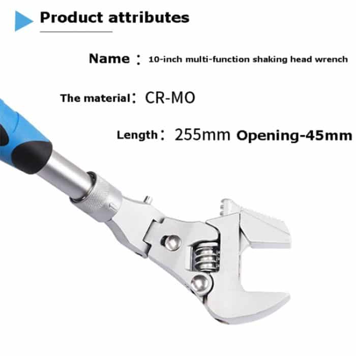10-Zoll-Multifunktions-Klappratschenschlüssel mit Schüttelkopf, Badezimmerschlüssel, 10 Inch Folding Wrench – Bild 4
