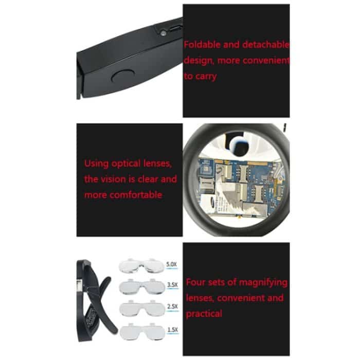 11537DC 1.5x / 2,5x / 3,5x / 5x wiederaufladbare LED-Lichtglas-Lupe – Bild 5