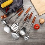 304 Edelstahl-Holzgriff, Küchenutensilien, Stil:, Fried Spatula, Soup Spoon, Slotted Spoon, Slotted Shovel, Noodle Scoop, Rice Spoon – Bild 2