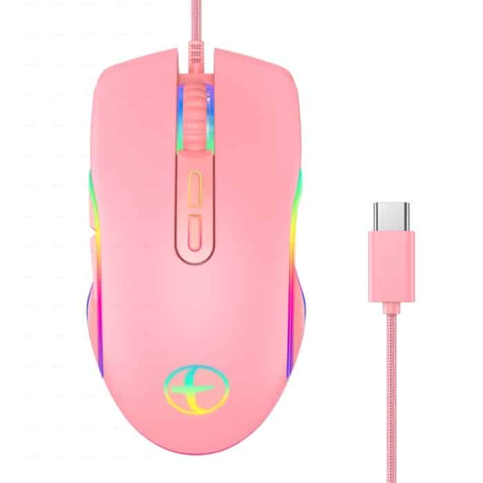 E32 7 Tasten 3200 DPI Pink Girls RGB leuchtende kabelgebundene Gaming-Maus, Schnittstelle:, Type-C, USB – Bild 1