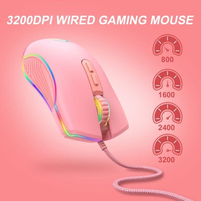 E32 7 Tasten 3200 DPI Pink Girls RGB leuchtende kabelgebundene Gaming-Maus, Schnittstelle:, Type-C, USB – Bild 4