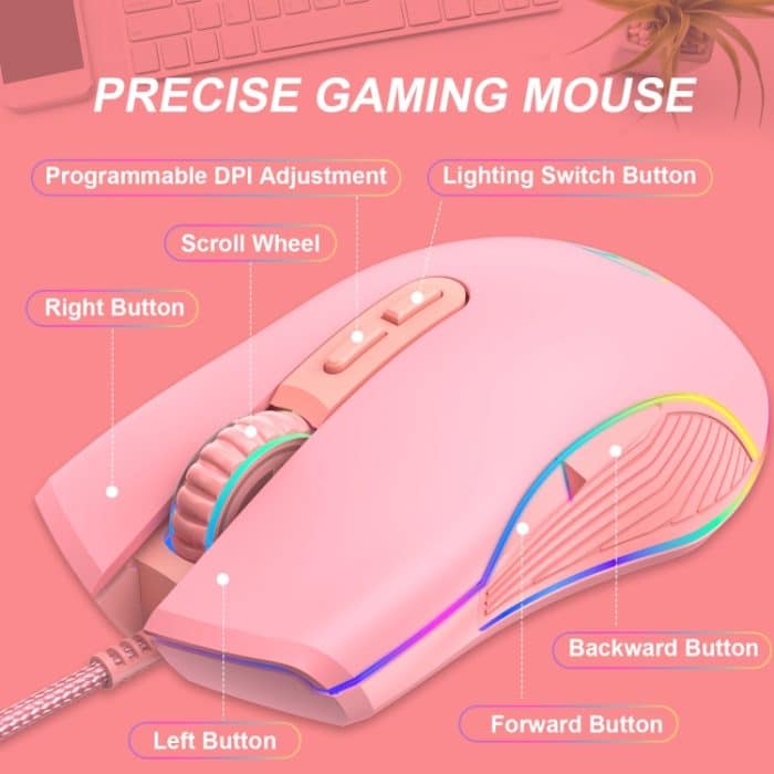 E32 7 Tasten 3200 DPI Pink Girls RGB leuchtende kabelgebundene Gaming-Maus, Schnittstelle:, Type-C, USB – Bild 5