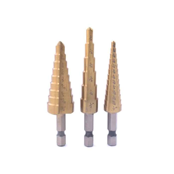 TBD0602100701A.jpg 3-in-1-Sechskantschaft-Stufenbohrer, Schnellarbeitsstahl-Werkzeug zum Öffnen des hinteren Lochs, 3 In 1 / Set Hexagonal Shank Step Drill – Bild 1