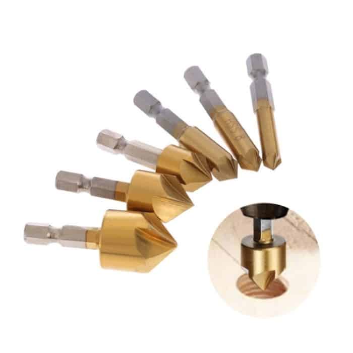 Titanbeschichteter 90-Grad-Fasenmesserbohrer mit fünf Klingen und sechseckigem Griff, Five-Blade – Bild 6