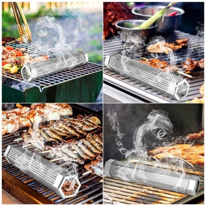 12-Zoll-Grillbox aus geräuchertem Rohr aus Edelstahl 304 für den Außenbereich, Kalträucherbox, Stil:, Only Tube, Tube + Brush + Hook – Bild 6