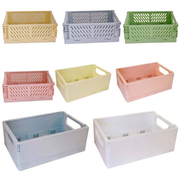 3 Stück faltbare Kunststoff-Aufbewahrungsbox für Studenten-Desktop-Organizer, Größe:, Small (Green), Small (Light Blue), Small (Yellow), Small (Pink), Large (Light Yellow), Large (Light Pink), Large (Lake Blue), Large (White) – Bild 2