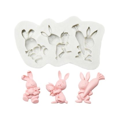 2 Stück Osterhasen-Ei-Schokoladen-Backform aus Ton, Three Rabbits, Double Egg, Carrot Rabbit, Bouquet Bunny