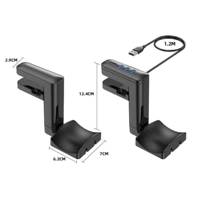 Multifunktionaler, stanzfreier Kopfhörer-Clip-Aufhänger, T9, with HUB, with Type-C – Bild 3