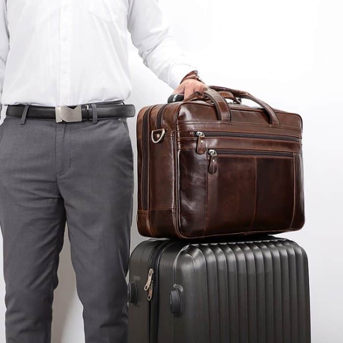 Männer Retro Öl Wachs Leder Handtasche 17 Zoll Computer Tasche Schulter Diagonal Aktentasche – Bild 7