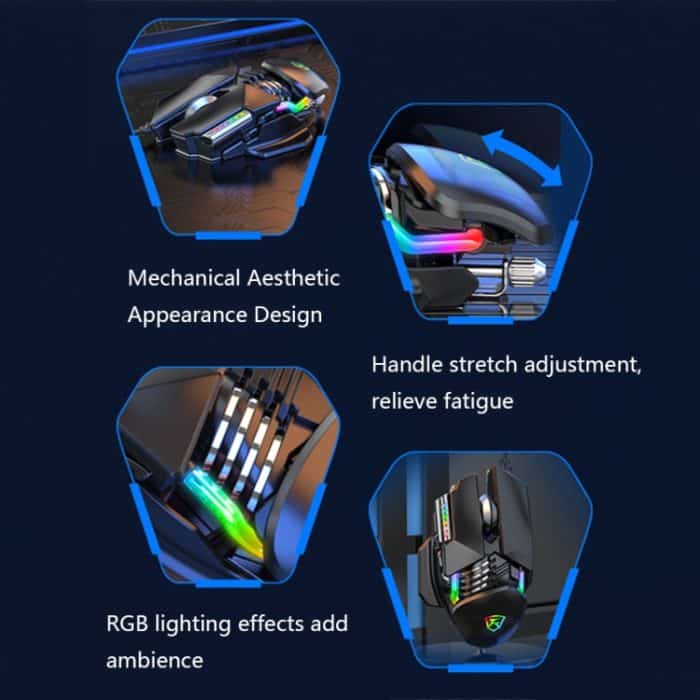 Taijia P3 6 Tasten RGB-Beleuchtung, verstellbare kabelgebundene Maus, Black, White – Bild 5