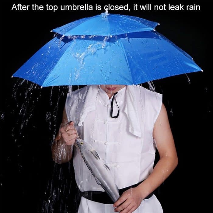 Doppelschichtiger Angel-Regenschirm-Hut, Sonnenschutz im Freien und regenfester, faltbarer Regenschirm-Hut, 95 Blue (Elastic Band), 95 Silver (Elastic Band), 95 Blue (Rubber Sleeve), 95 Silver (Rubber Sleeve), 80 Blue, 80 Camellia... – Bild 6