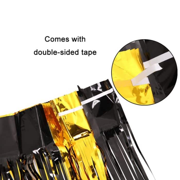 2 Stück schwarze und goldene Regenvorhänge für Festivals, Partys, Dekoration, Requisiten, 1x1M, 1x2M, 1x2.5M, 1x3M, 1x4M – Bild 4