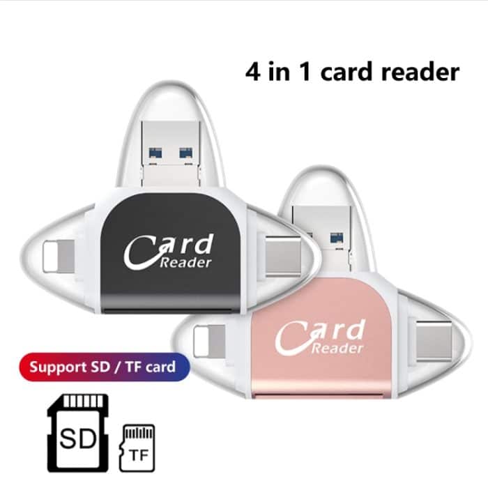 R015 USB2.0 & Micro USB+8Pin+Typ-C 4-in-1-Kartenleser unterstützt SD/TF-Karte, R015 Black, R015 Rose Gold – Bild 2