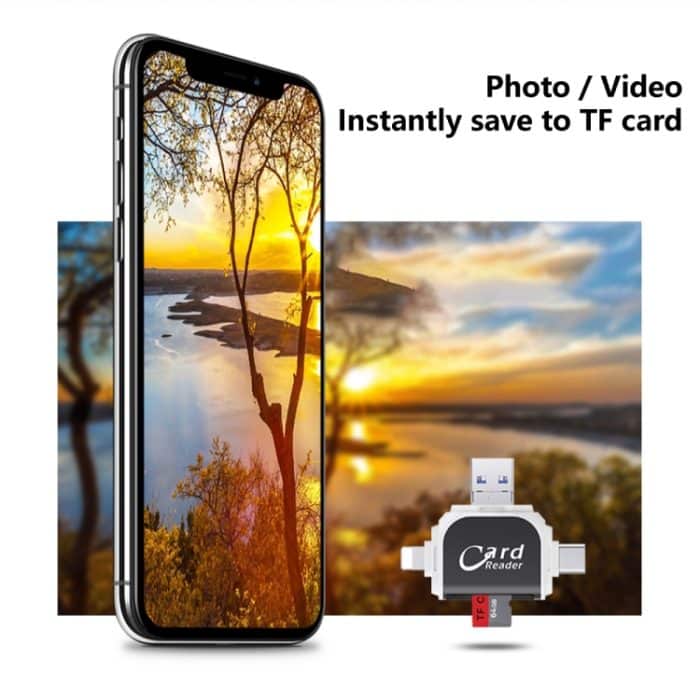 R015 USB2.0 & Micro USB+8Pin+Typ-C 4-in-1-Kartenleser unterstützt SD/TF-Karte, R015 Black, R015 Rose Gold – Bild 4