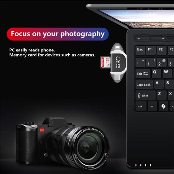 R015 USB2.0 & Micro USB+8Pin+Typ-C 4-in-1-Kartenleser unterstützt SD/TF-Karte, R015 Black, R015 Rose Gold – Bild 7