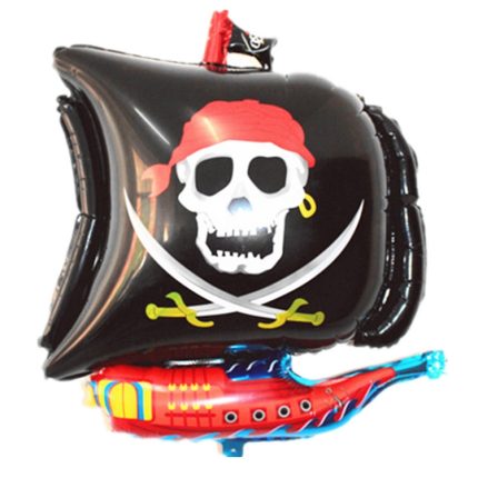 5PCS Piratenschiff Ballon Cartoon Halloween Aluminium Film Ballon, Black, Red, Red Black