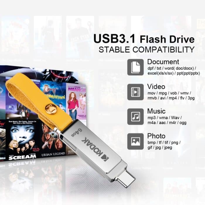 Kodak K243C 2-in-1 Typ-C/USB-C + USB 3.1 Hochgeschwindigkeitsübertragungs-U-Disk, 32GB, 64GB, 128GB – Bild 3