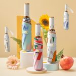 Kleiner frischer automatischer Regenschirm, dreifach faltbarer Sonnenschirm aus Goldkleberstoff, Strawberry, Flowers, Tropical, Persimmon, Dandelion – Bild 2
