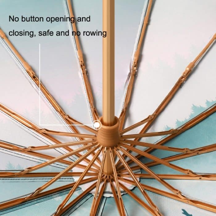 Dreifach faltbarer Retro-Sonnenschirm mit Holzgriff und 16 Knochen, Yunchun Tree, Sunset Mountains, Jiangnan Yi, Ao Hanmei, Chrysanthemum City – Bild 4