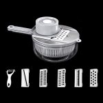 6-in-1-Gemüseschneider mit Handschutz, Wasserfilter und Aufbewahrungsfunktion, Gray, Green