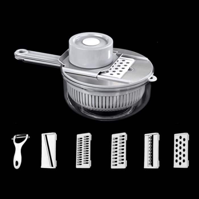 TBD0602609201A.jpg 6-in-1-Gemüseschneider mit Handschutz, Wasserfilter und Aufbewahrungsfunktion, Gray, Green – Bild 1