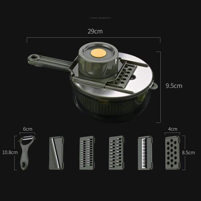 6-in-1-Gemüseschneider mit Handschutz, Wasserfilter und Aufbewahrungsfunktion, Gray, Green – Bild 3
