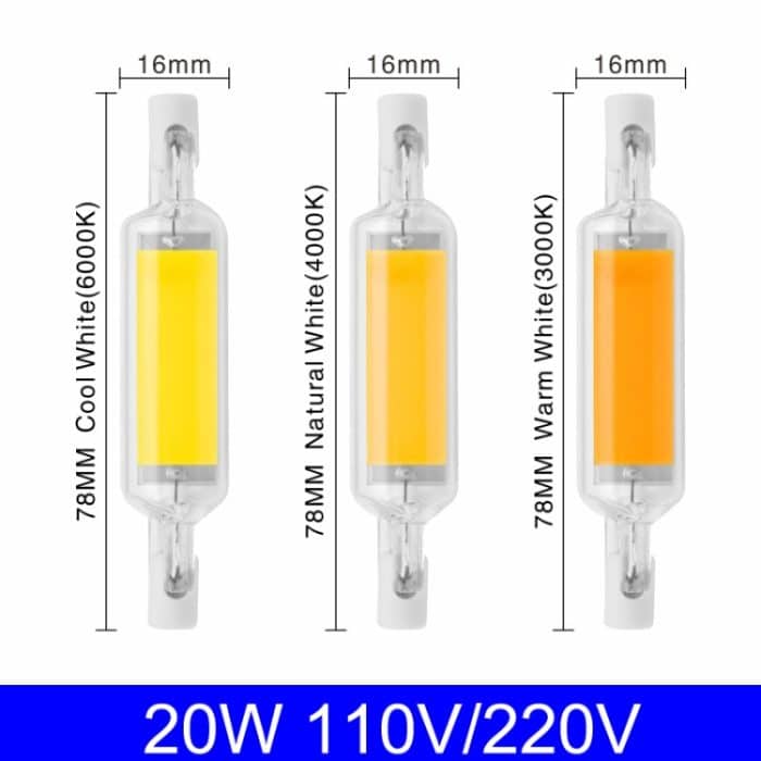 R7S LED COB Dimmer Glaslampe Doppelseitiges horizontales Plug-in-Licht, 78MM 10W, 118mm 20W – Bild 6