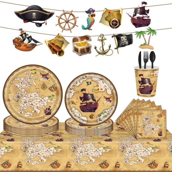 Einweg-Tischdecke, Pappteller, Partyzubehör-Set mit Piraten-Schatzsuche-Thema, Pirate Treasure Hunt Themed – Bild 1