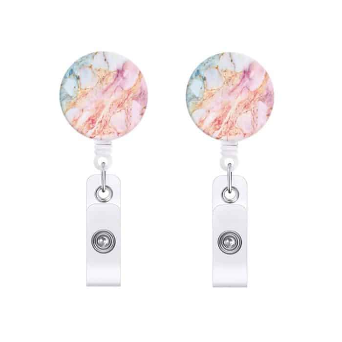 2 Stück ausziehbare Ausweisrolle mit Marmorstruktur, Tropfenkleber, Namensschild, Kartenabzeichen, Pink, Dark Pink, Light Pink, Light Pink Particles, Sky Blue, Fish Scale, Blue, White – Bild 1