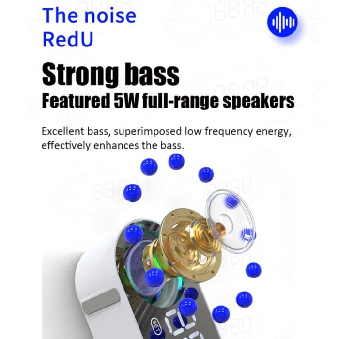 RBT-G30 Spiegel-Subwoofer mit buntem Lichteffekt, Bluetooth-Wecker-Audio, Spezifikationen:, Sensor Version (Black), Sensor Version (White), Voice Version (White), Voice Version (Pink) – Bild 5