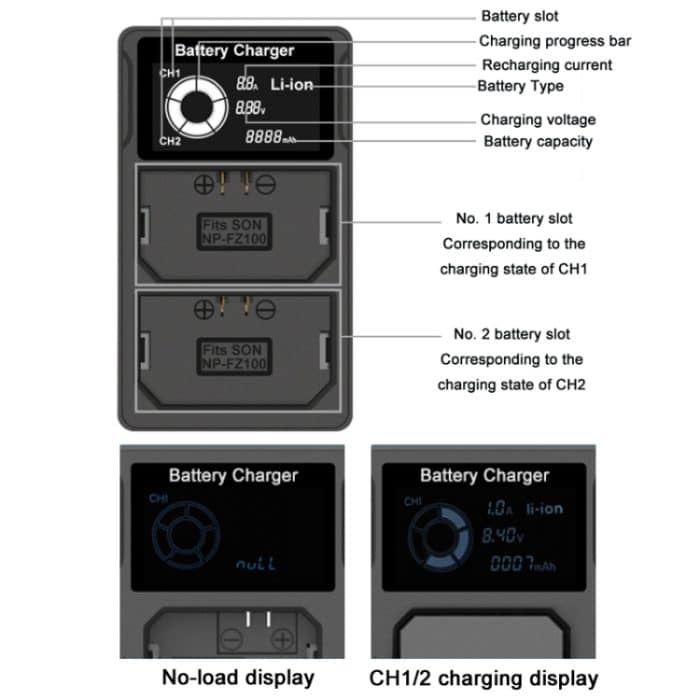 USB-LCD-Bildschirm, Dual-Charge-Kamera-Akkuladegerät – Bild 4