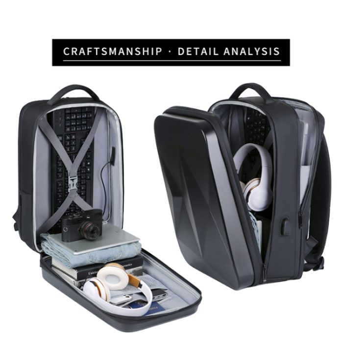 160 wasserdichter Laptop-Rucksack aus ABS mit großem Fassungsvermögen und USB-Ladeanschluss, Light Grey, Black – Bild 3