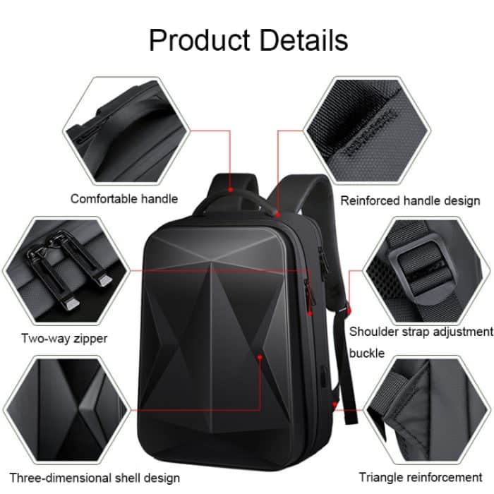 160 wasserdichter Laptop-Rucksack aus ABS mit großem Fassungsvermögen und USB-Ladeanschluss, Light Grey, Black – Bild 8