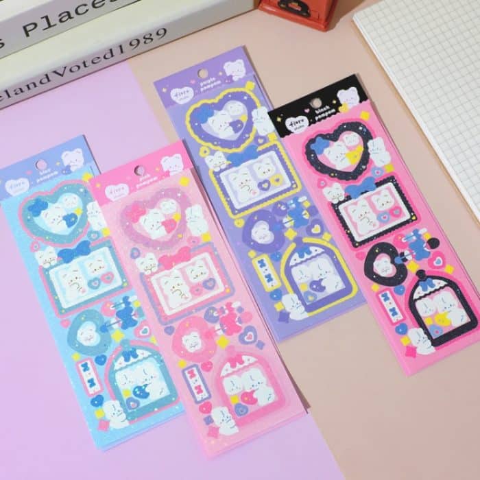 10 Stück Pompon-Serie, Laser-Aufkleber, Handkonto, wasserdicht, für Haustiere, niedliche Aufkleber, Black Pink, Pink, Blue, Purple – Bild 3